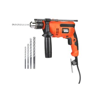 BLACK+DECKER KR554RE-IN 550W Corded Impact Hammer Drill, 13mm Variable Speed Reversible with Lock-On Button & 4 Drill Bits (Orange)