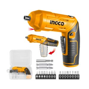 INGCO 4V Cordless Electric Screwdriver Set, 240RPM, 4 N.m Torque, Rechargeable Power Drill Driver with Tool Box