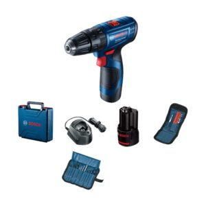 Bosch Professional GSB 120-LI 12V Cordless Impact Drill Driver Kit, 10mm Chuck, 2×2.0Ah Batteries, Charger & 23 Accessories (1 Year Warranty)