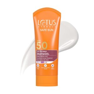 Lotus Herbals Safe Sun UV Screen Matte Gel Sunscreen SPF 50 PA+++ 100g – Broad Spectrum Protection, Matte Finish, No White Cast