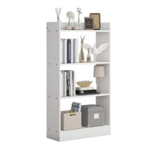 Enigmatic Woodworks Wooden 4-Tier Large Open Bookshelf Multipurpose Rack & Organizer for Home, Living Room & Study Room – White Finish (DIY Suede)